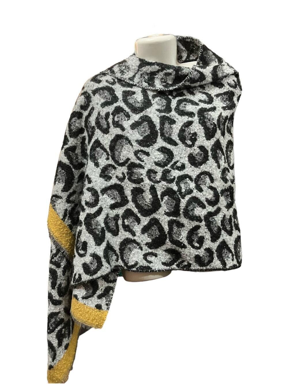 Collection Eighteen Women's B/W & Yellow Animal Print Pashmina Sweater Wrap OS
